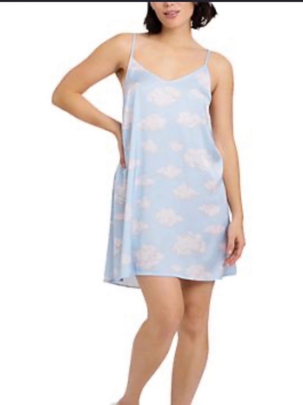 Aqua Lounge New Small Light Blue Cloud Print Slip Chemise